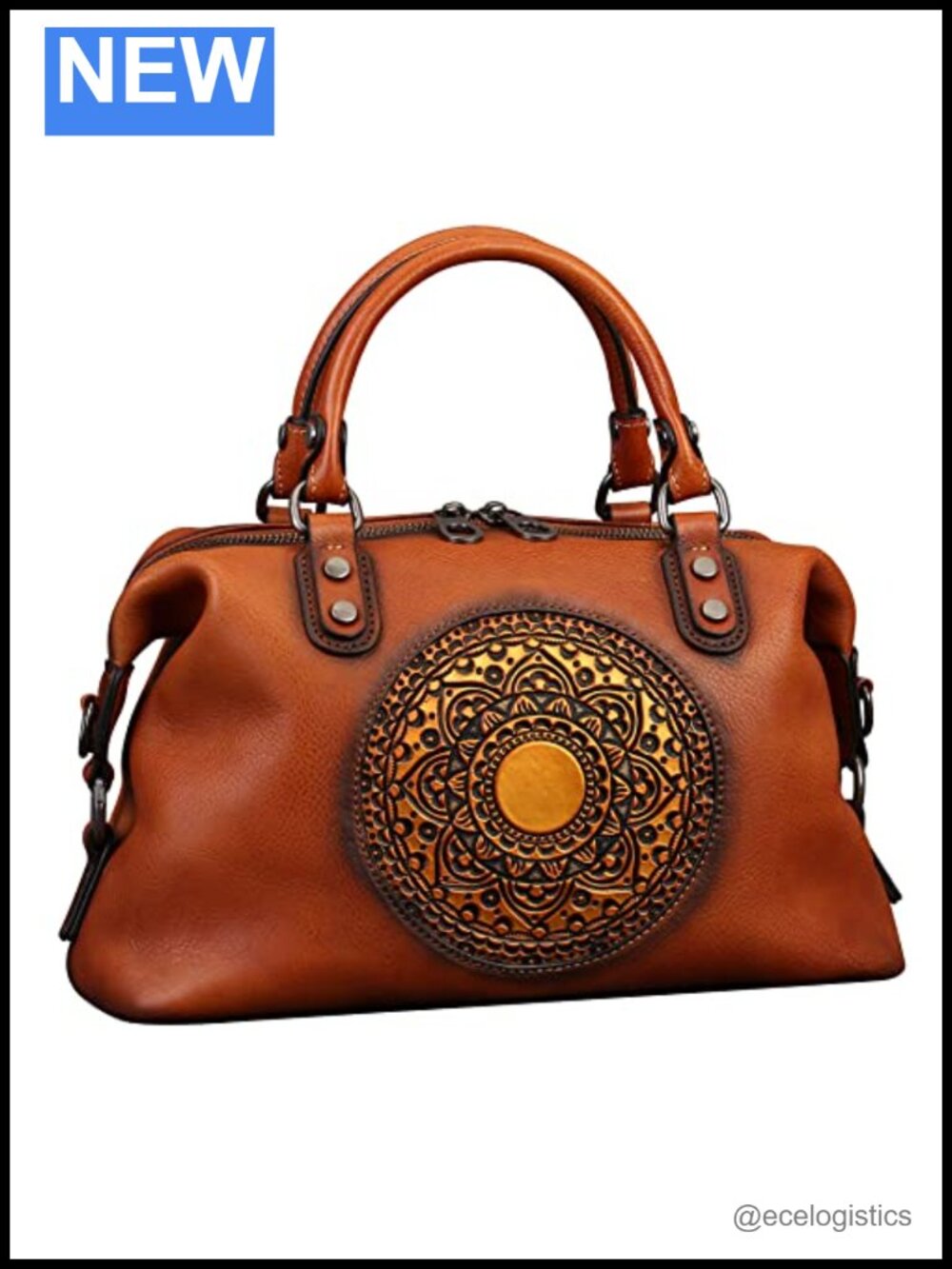 Genuine Leather Women's Crossbody Tote Bag with Retro Totem Design